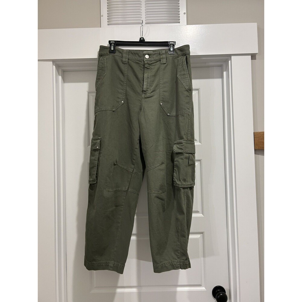 LOFT Green Barrel Leg Utility Pants Size 8 High Rise Seamed Stretch Casual Cargo